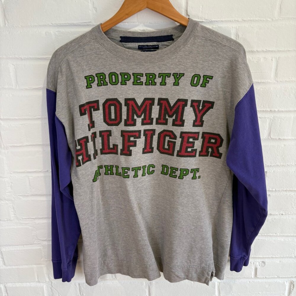 Vintage 90s Tommy Hilfiger Athletics Jersey Long Sleeve Shirt Men's Small